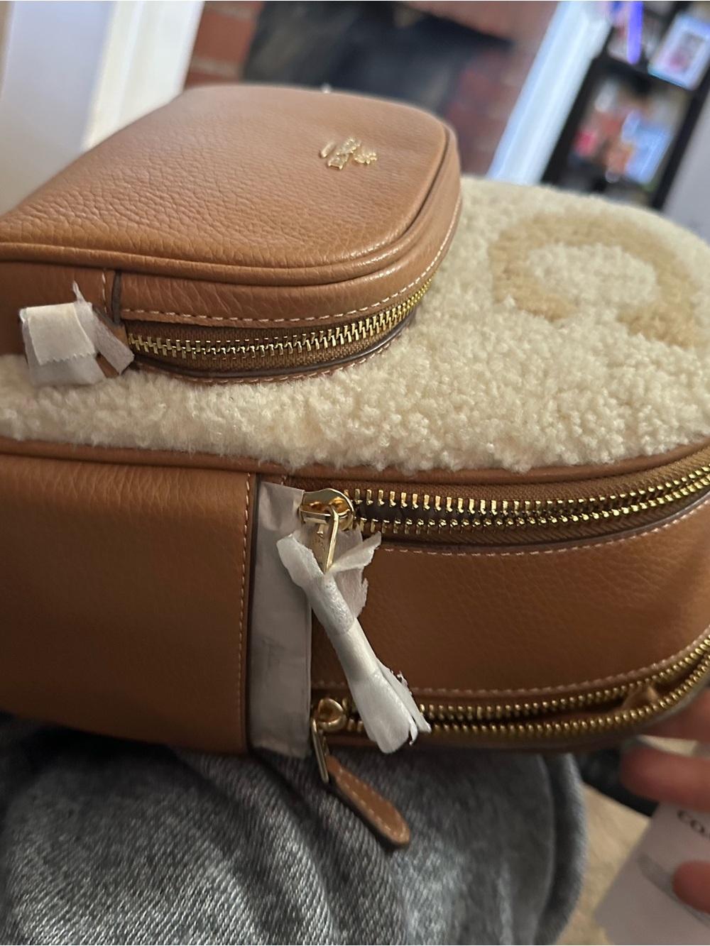 Coach Cream Shearling & Tan Leather Mini Backpack - Picture 4 of 9